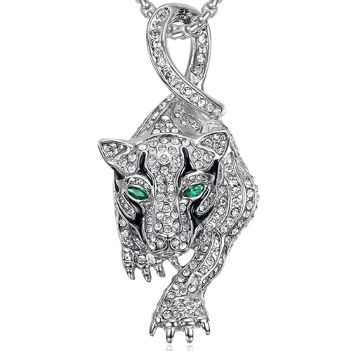 Halskette mit Leoparden-Anhänger, Hip-Hop-Schmuck, einzigartig, cooles Tierthema, Herren-Accessoire, Geschenk für Streetwear, Tennis (50 cm) von Jpltlvy