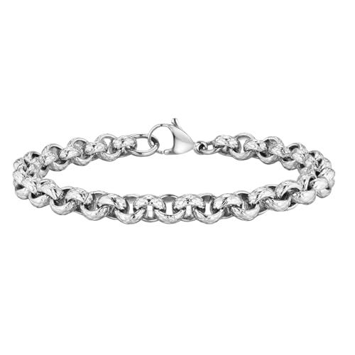 Herren-Halskette, Edelstahl, Perlen-Akzent, geprägte Glieder, urbaner Stil, grau meliert, Schmuck-Accessoire von Jpltlvy