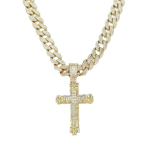 Herren-Halskette mit Kreuz-Anhänger, Hip-Hop, Strass, Gothic-Schmuck für Nachtclub, Party, Zubehör, auffälliges Statement-Geschenk, 45 cm Herren-Halskette mit Kreuz-Anhänger, Hip-Hop, Strass, Gothic-Schmuck für Nachtclub, Party, Zubehör, auffälliges Statement-Geschenk, 45 cm von Jpltlvy