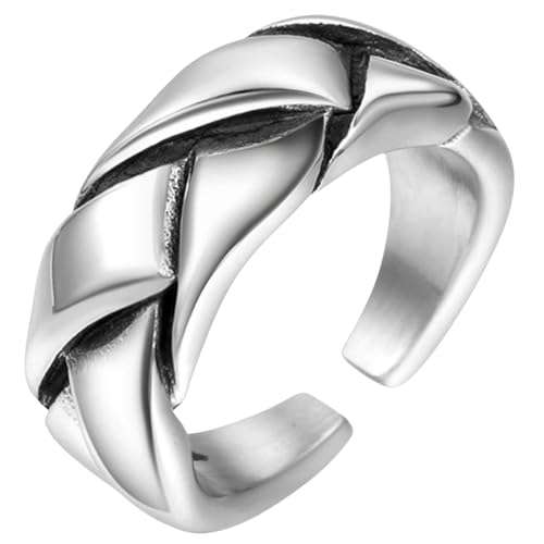 Herren-Ring, Edelstahl, Hip-Hop, geflochten, offen, verstellbar, Modeschmuck, Geschenk für Ihn, 36 von Jpltlvy