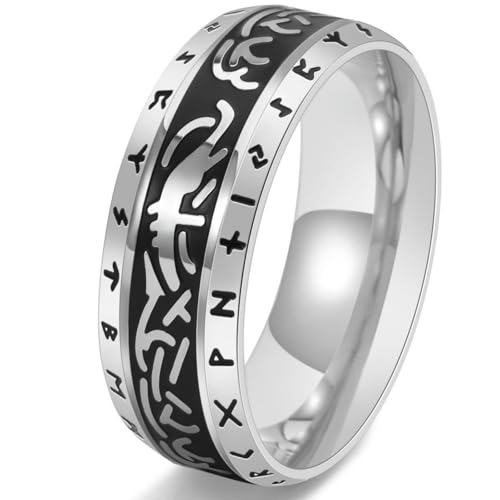 Herren-Ring aus Edelstahl, Vintage-Stil, Wikinger-Rune, nordischer Stil, Schmuck, Geschenk, 11, Titanstahl von Jpltlvy