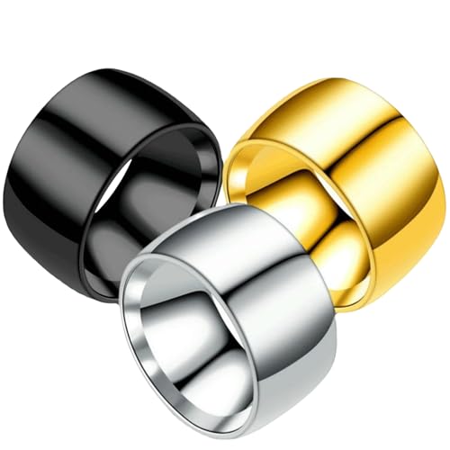 Herren-Ring aus Titanstahl, 3-teiliges Set, breites Band, glatte Oberfläche, modernes Design, Geschenk, Schmuck, Herren, 34 von Jpltlvy