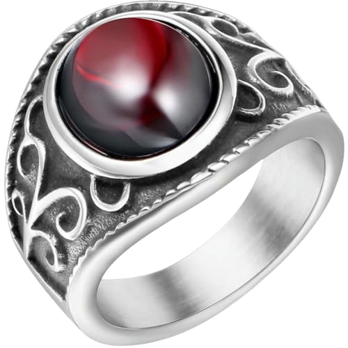 Herren-Ring aus Titanstahl, mystischer Granat, roter Stein, urbaner Statement-Schmuck, Geschenk für Ihn, 11 von Jpltlvy