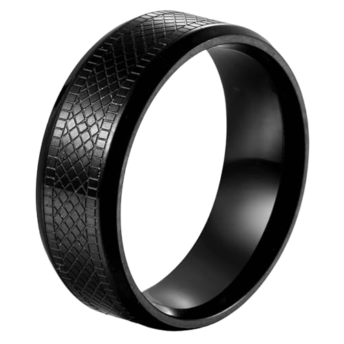 Herren-Ring aus Titanstahl mit dunklem Gitter, Schlangenhaut-Textur, Hip-Hop-Stil, cooles Schmuckgeschenk für Ihn, 9 von Jpltlvy