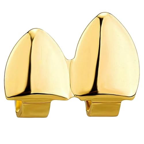 Hip Hop Zähne Grill Spitz Design Goldton Glänzende Oberfläche für Männer Frauen Cosplay Halloween Doppelzahn Kostüm Party Geschenk von Jpltlvy