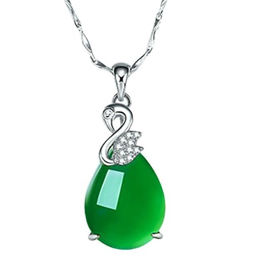 Imitation Green Agate Silver Necklace for Women Swan Pendant Jewelry Gift for Her von Jpltlvy