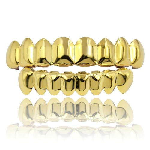 Jpltlvy 16 Stück Hip Hop Grillz Gold Spiegel Glatte Oberfläche Obere Untere Set für Bühne Festival Street Style Zubehör Geschenk von Jpltlvy