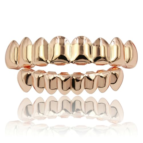 Jpltlvy 16 Stück Hip Hop Grillz Gold Spiegel Glatte Oberfläche Obere Untere Set für Bühne Festival Street Style Zubehör Geschenk von Jpltlvy