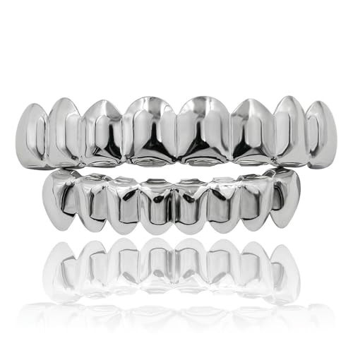 Jpltlvy 16 Stück Hip Hop Grillz Gold Spiegel Glatte Oberfläche Obere Untere Set für Bühne Festival Street Style Zubehör Geschenk von Jpltlvy