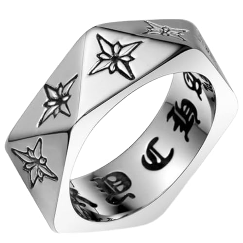 Jpltlvy 3D-Ring aus Titanstahl für Herren, polygonaler Nachtclub-Stil, einzigartiges Stern-Design, Geschenk für Ihn, 38 von Jpltlvy
