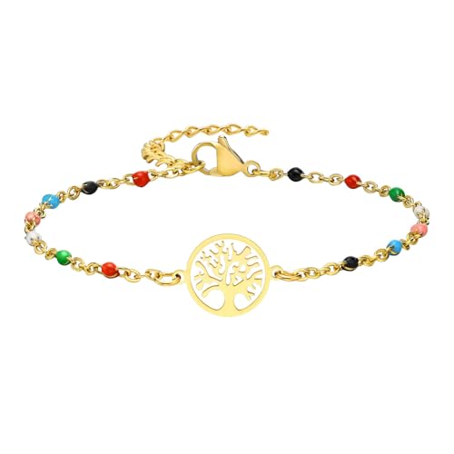 Jpltlvy Armband aus Edelstahl, Motiv: Baum des Lebens, bunte Perlen, flach, für Damen, für den täglichen Gebrauch, Geschenk von Jpltlvy