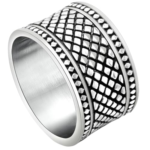 Jpltlvy Breiter Ring aus Titanstahl, Retro-Karo-Muster, Industrie-Stil, für Herren, Daumen, Zeigefinger, Zubehör, 9 von Jpltlvy