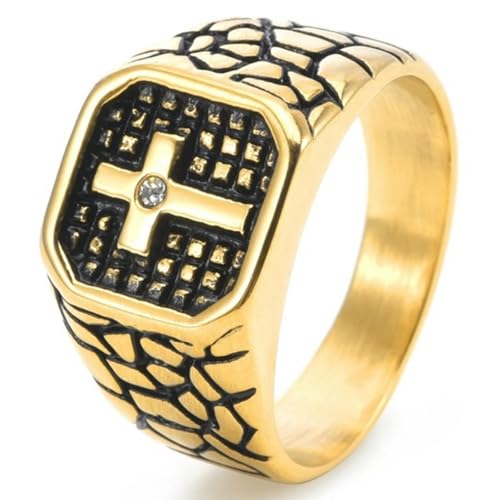 Jpltlvy Edelstahl Herren Ring mit Zirkon Kreuz Design Vintage Cracked Punk Stil Festliche Anlässe, 34, Titanstahl von Jpltlvy