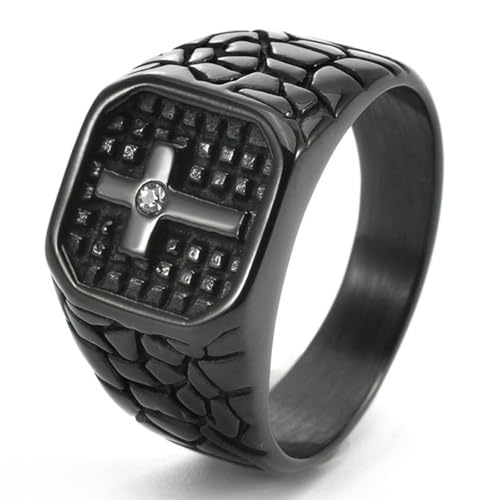 Jpltlvy Edelstahl Herren Ring mit Zirkon Kreuz Design Vintage Cracked Punk Stil Festliche Anlässe, 38, Titanstahl von Jpltlvy