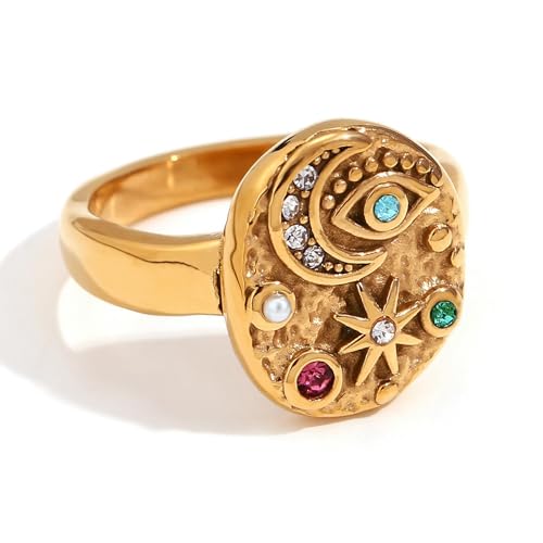 Jpltlvy Edelstahl Vintage künstlerische Ohrringe Ring Halskette Set Mikroset Stern Mond rundes Design für Frauen Tägliche Party Geschenk, Ohrring Jpltlvy Edelstahl Vintage künstlerische Ohrringe Ring Halskette Set Mikroset Stern Mond rundes Design für Frauen Tägliche Party Geschenk, Ohrring von Jpltlvy