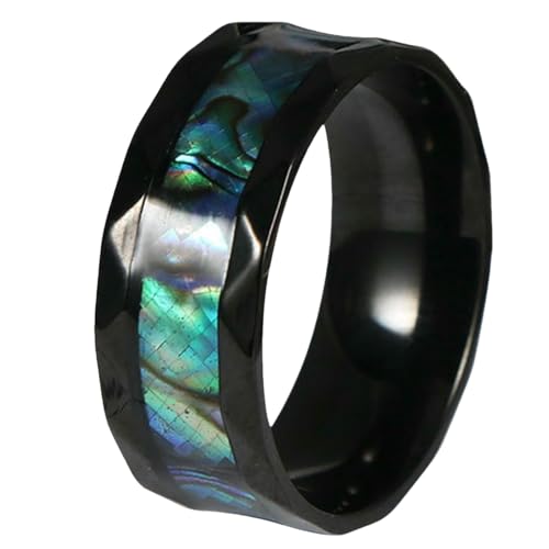Jpltlvy Geometrischer Diamantschliff schwarzer Titanring mit Perlmutt-Inlay Herren Edelstahlband, 11 von Jpltlvy
