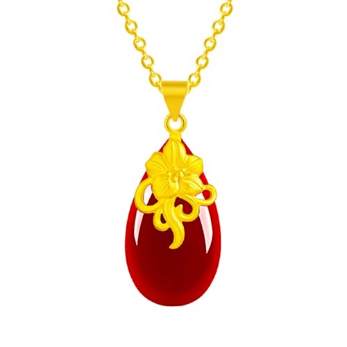 Jpltlvy Gold Plated Floral Blossom Pendant Necklace Jade-Toned Stone Teardrop Design Elegant Collarbone Chain Gift for Women von Jpltlvy