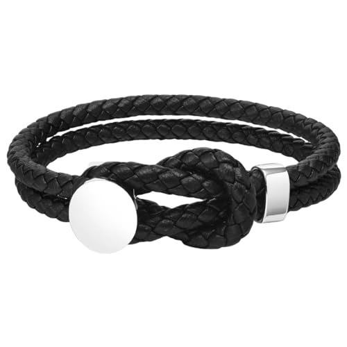 Jpltlvy Herren-Armband aus Edelstahl, schwarzes Lederarmband, doppeltes Unendlichkeitssymbol mit ovalem Verschluss, modisches Accessoire Jpltlvy Herren-Armband aus Edelstahl, schwarzes Lederarmband, doppeltes Unendlichkeitssymbol mit ovalem Verschluss, modisches Accessoire von Jpltlvy