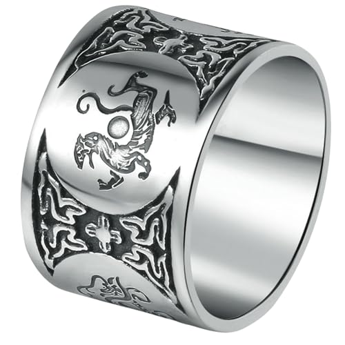 Jpltlvy Herren-Glücksring aus Edelstahl, einzigartiges Design, vier göttliche Tierwesen, breites Band, 9 von Jpltlvy