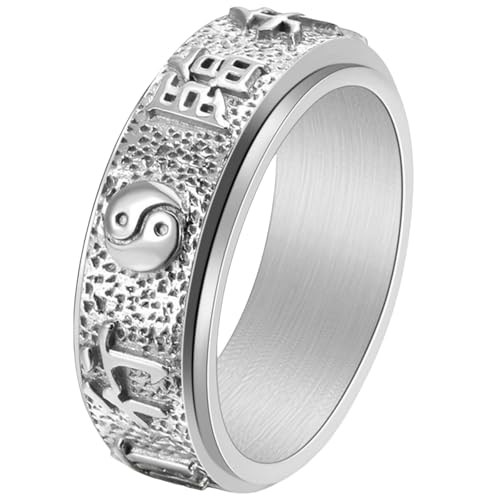 Jpltlvy Herren-Ring, Stahl, chinesischer Stil, drehbar, Yin-Yang-Bagua-Design, Glücksbringer, Geschenk, 9, Titanstahl von Jpltlvy