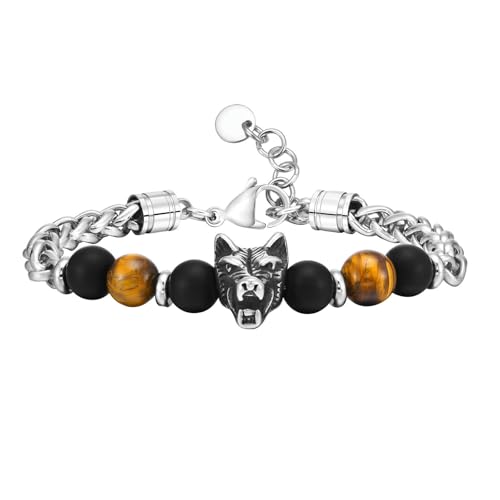 Jpltlvy Hip Hop Armband Edelstahl Drachenkette Matt Onyx Tigerauge Wolf Anhänger Streetwear Zubehör von Jpltlvy