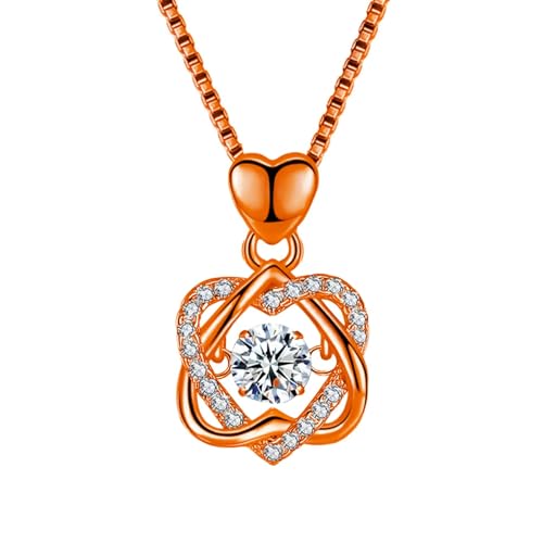 Jpltlvy Interwoven Heart Pendant Necklace Rose Gold-Tone Chain Geometric Motif Design Accent Crystal Detailing Chain for Women von Jpltlvy