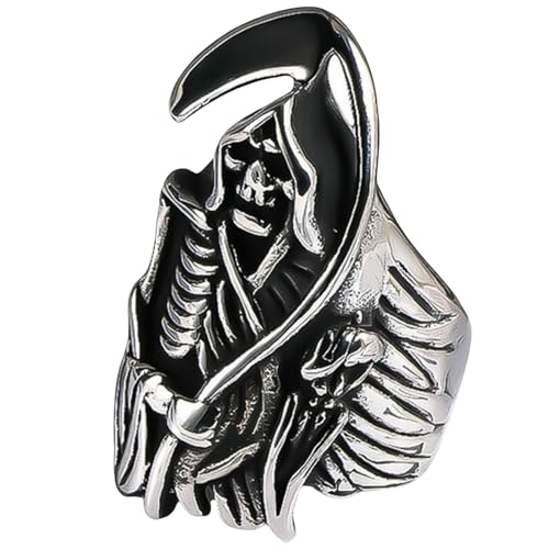 Jpltlvy Punk-Ring aus Titanstahl für Freizeitkleidung mit Totenkopf-Sichel-Design, geeignet zum Verschenken von Männern und Frauen, 7 von Jpltlvy