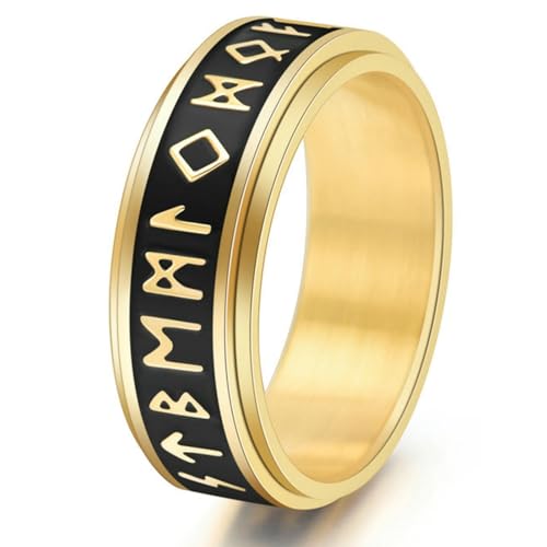 Jpltlvy Ring, Titanstahl, nordische Wikinger-Runen, leuchtend, drehbar, modisches Accessoire für Herren, 11, Titanstahl von Jpltlvy