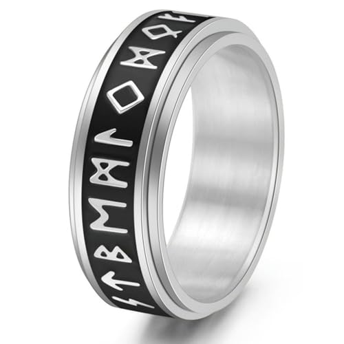 Jpltlvy Ring, Titanstahl, nordische Wikinger-Runen, leuchtend, drehbar, modisches Accessoire für Herren, 38, Titanstahl von Jpltlvy
