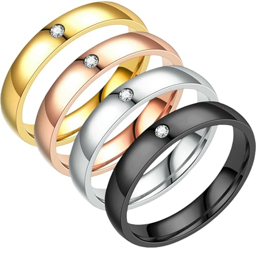 Jpltlvy Ring aus Titanstahl und Zirkonia, poliert, romantisches Geschenk für Sie, 4 Stück, 36 von Jpltlvy