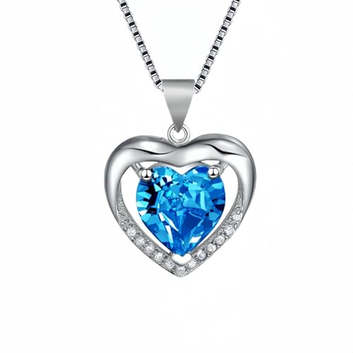 Jpltlvy Silver Eternal Heart Pendant Necklace Blue Crystal Accent Romantic Message Design Fashion Collarbone Chain Gift for Her von Jpltlvy