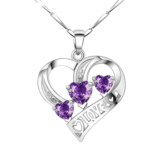 Jpltlvy Silver Plated White Gold Triple Heart Purple Crystal Pendant Necklace for Women Minimalist Fashion for Festive Wear von Jpltlvy