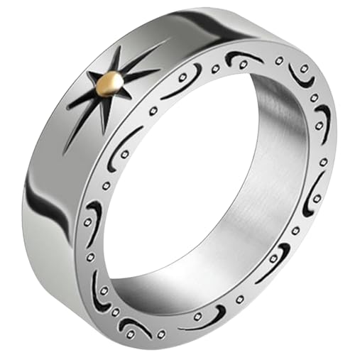 Jpltlvy Titan-Stahl-Ring, Vintage-Stil, strahlendes Muster, schmales Band, halbformelles Accessoire, Zeigefinger-Geschenk, 34 Jpltlvy Titan-Stahl-Ring, Vintage-Stil, strahlendes Muster, schmales Band, halbformelles Accessoire, Zeigefinger-Geschenk, 34 von Jpltlvy