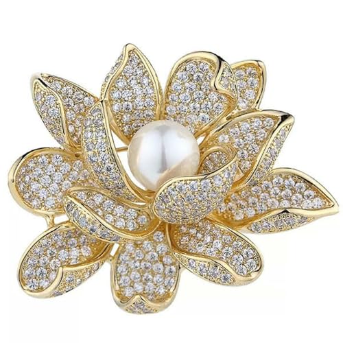 Lotus Blume Brosche Elegant Damen Luxus Floral Pin Blüte Accessoire für Bankett Büro Alltag Geschenk, Brosche von Jpltlvy