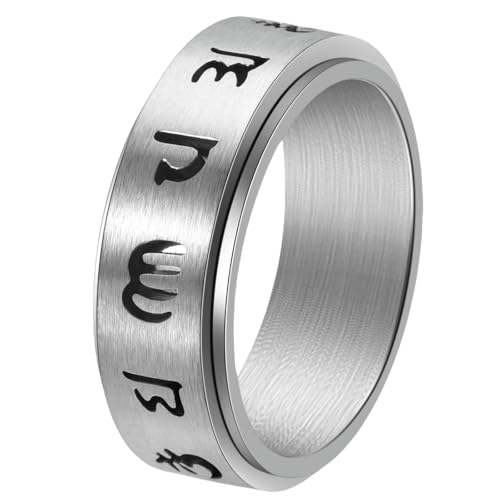 Mantra-Ring für Herren, Titanstahl, drehbar, hohles Design, Modeschmuck, 9, Titanstahl von Jpltlvy