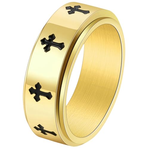 Minimalistischer Edelstahlring mit drehbarem Kreuz für Herren, schwarze glatte Oberfläche, Schmuck, modisches Geschenk, 32, Titanstahl von Jpltlvy