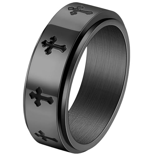 Minimalistischer Edelstahlring mit drehbarem Kreuz für Herren, schwarze glatte Oberfläche, Schmuck, modisches Geschenk, 38, Titanstahl von Jpltlvy