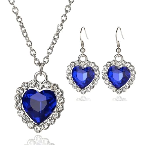 Ozeanblaues Herz-Schmuck-Set mit Kristall-Akzenten für Frauen, Geschenk, Halskette und Ohrringe Ozeanblaues Herz-Schmuck-Set mit Kristall-Akzenten für Frauen, Geschenk, Halskette und Ohrringe von Jpltlvy