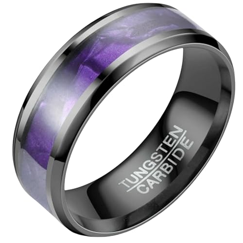 Paarringe aus schwarzem Titanstahl, violetter Akzent, matte Textur, minimalistischer Schmuck, Unisex, für den täglichen Gebrauch, passendes Geschenk-Set, 9 von Jpltlvy