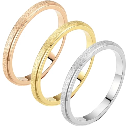 Ring aus mattem Edelstahl, 3-teiliges Set, minimalistisches Stapeldesign mit einzigartigem Finish, Modeschmuck, Geschenk für Sie, 11 von Jpltlvy