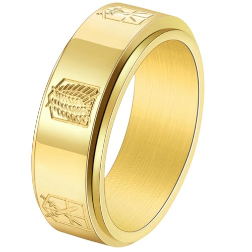 Titan-Stahl, Anime-inspirierter Ring, drehendes Design, Herren-Modeschmuck, 11, Titanstahl von Jpltlvy