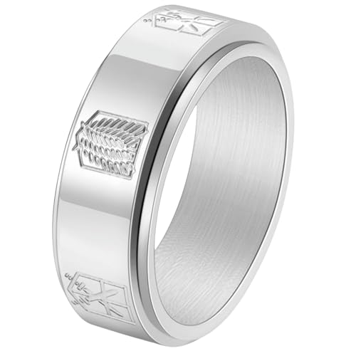 Titan-Stahl, Anime-inspirierter Ring, drehendes Design, Herren-Modeschmuck, 38, Titanstahl von Jpltlvy