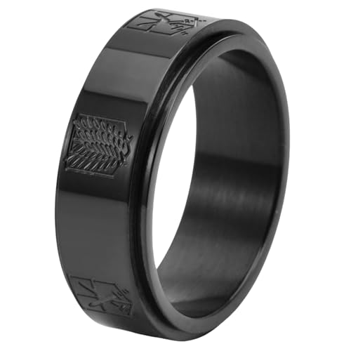 Titan-Stahl, Anime-inspirierter Ring, drehendes Design, Herren-Modeschmuck, 7, Titanstahl von Jpltlvy
