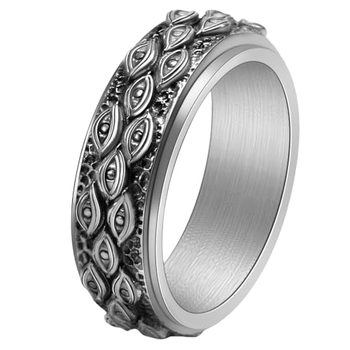 Vintage Böser Blick drehbarer Ring Edelstahl Herren Modeschmuck Gothic Punk Accessoire Geschenk für Geburtstag, 32, Titanstahl von Jpltlvy