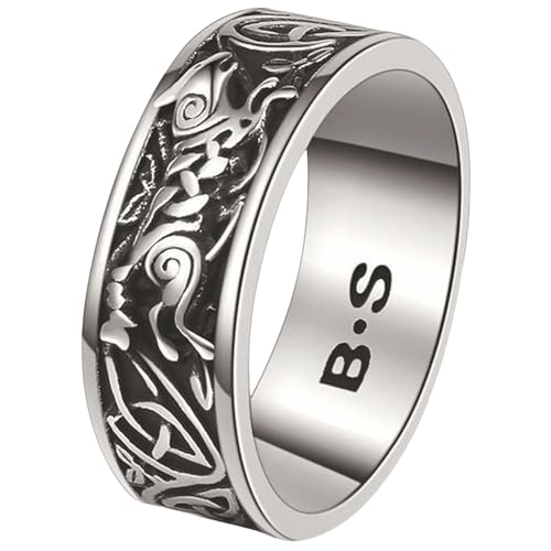 Wikingerring aus Edelstahl, nordischer keltischer Knoten, Schmuck, graviert, Doppelwolf-Design, einzigartiges Geschenk, 33 cm von Jpltlvy