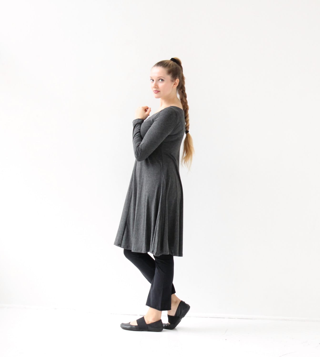 Graues A-Linien-Kleid| Lässiges Kleid| Langarm Jerseykleid| Lockeres Baumwollkleid | Midi Lagelook Kleidung| Swing Graues A-Linien-Kleid| Lässiges Kleid| Langarm Jerseykleid| Lockeres Baumwollkleid | Midi Lagelook Kleidung| Swing von Jqlovesu