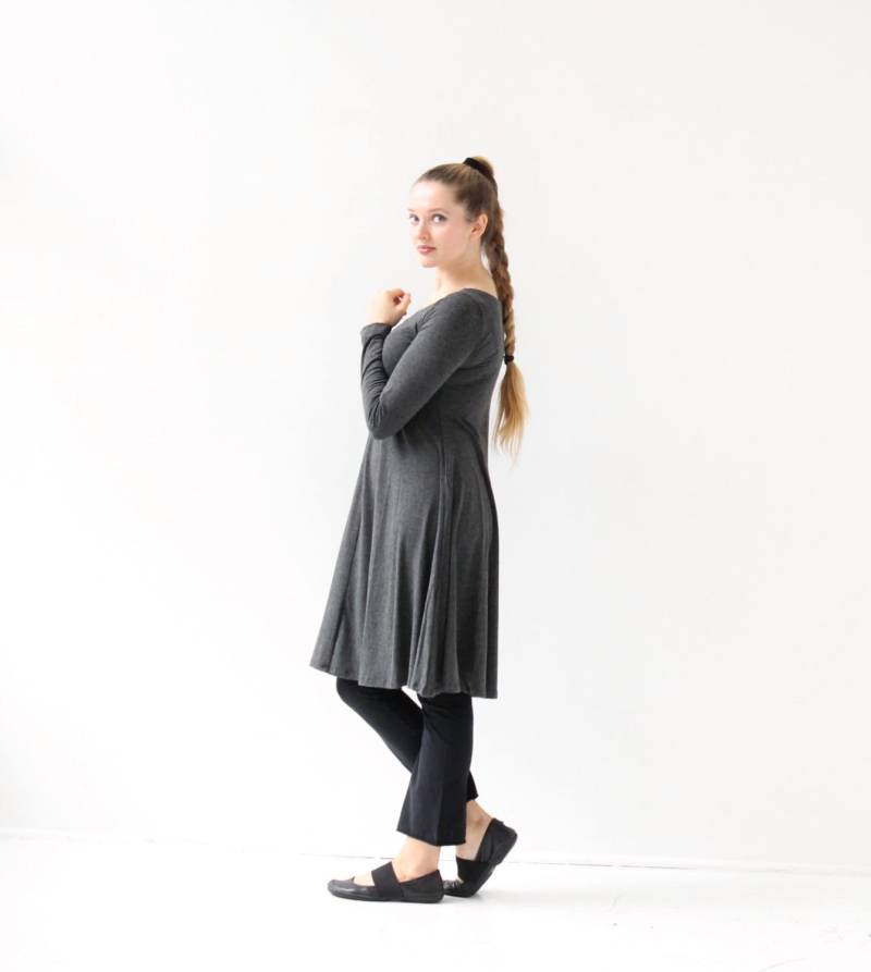 Graues A-Linien-Kleid| Lässiges Kleid| Langarm Jerseykleid| Lockeres Baumwollkleid | Midi Lagelook Kleidung| Swing Graues A-Linien-Kleid| Lässiges Kleid| Langarm Jerseykleid| Lockeres Baumwollkleid | Midi Lagelook Kleidung| Swing von Jqlovesu