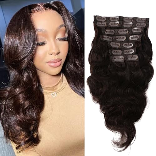 Jreitsere Clip In Haarverlängerungen Echtes menschliches Haar 22 Zoll #2 Dunkelbraune Farbe Körper Welle Haarverlängerungen Clip ins für schwarze Frauen 8Pcs von Jreitsere