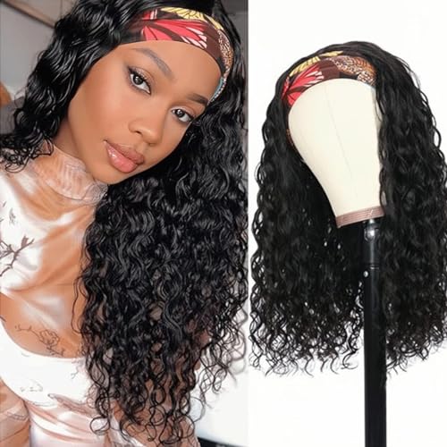 Jreitsere Headband Wig Locken Perücke Frauen Echthaar Curly Human Hair Wig for Black Woman Headband Damen Deep Curly Wig 16 zoll von Jreitsere