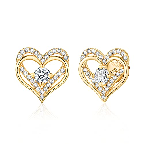 Jrêveinfini Herz Ohrringe Damen Gold Silber 925 Stecker, Modeschmuck Herz Ohrstecker Ohrringe Damen, Hypoallergene Nickelfreie Ohrringe Damen Geschenke für Frauen Mama Zum Muttertag von Jrêveinfini